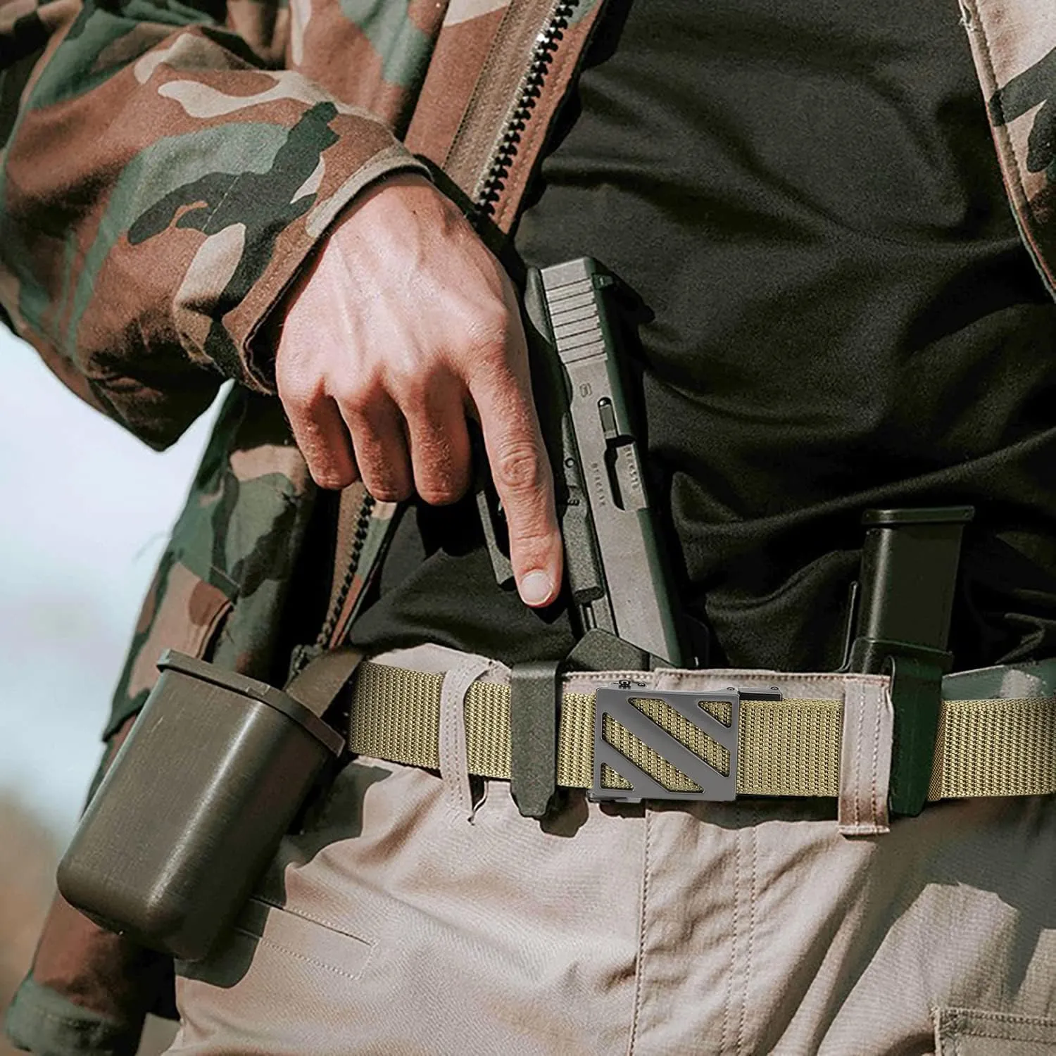 Ratchet Tactical Gun Belt for Men - 1.5" Stiff Nylon Web Work Belts Heavy Duty - Slide Buckle Fit Pants