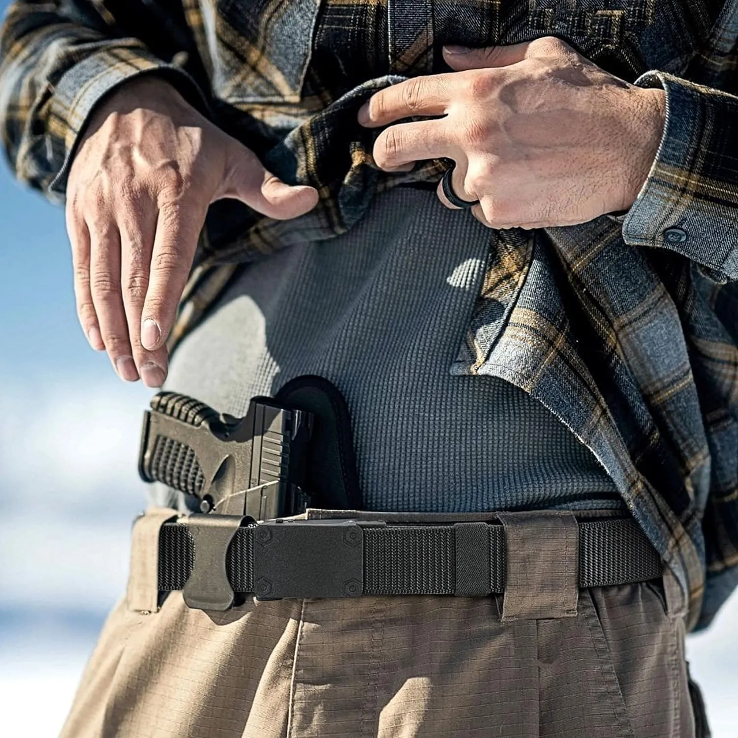 Ratchet Tactical Gun Belt for Men - 1.5" Stiff Nylon Web Work Belts Heavy Duty - Slide Buckle Fit Pants