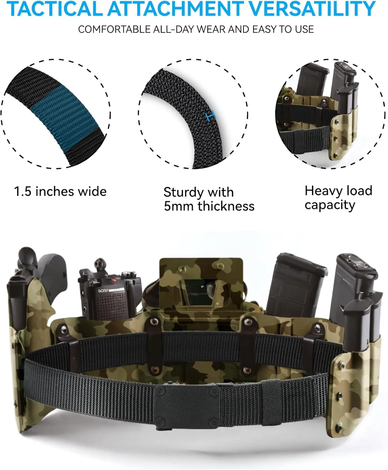 Ratchet Tactical Gun Belt for Men - 1.5" Stiff Nylon Web Work Belts Heavy Duty - Slide Buckle Fit Pants