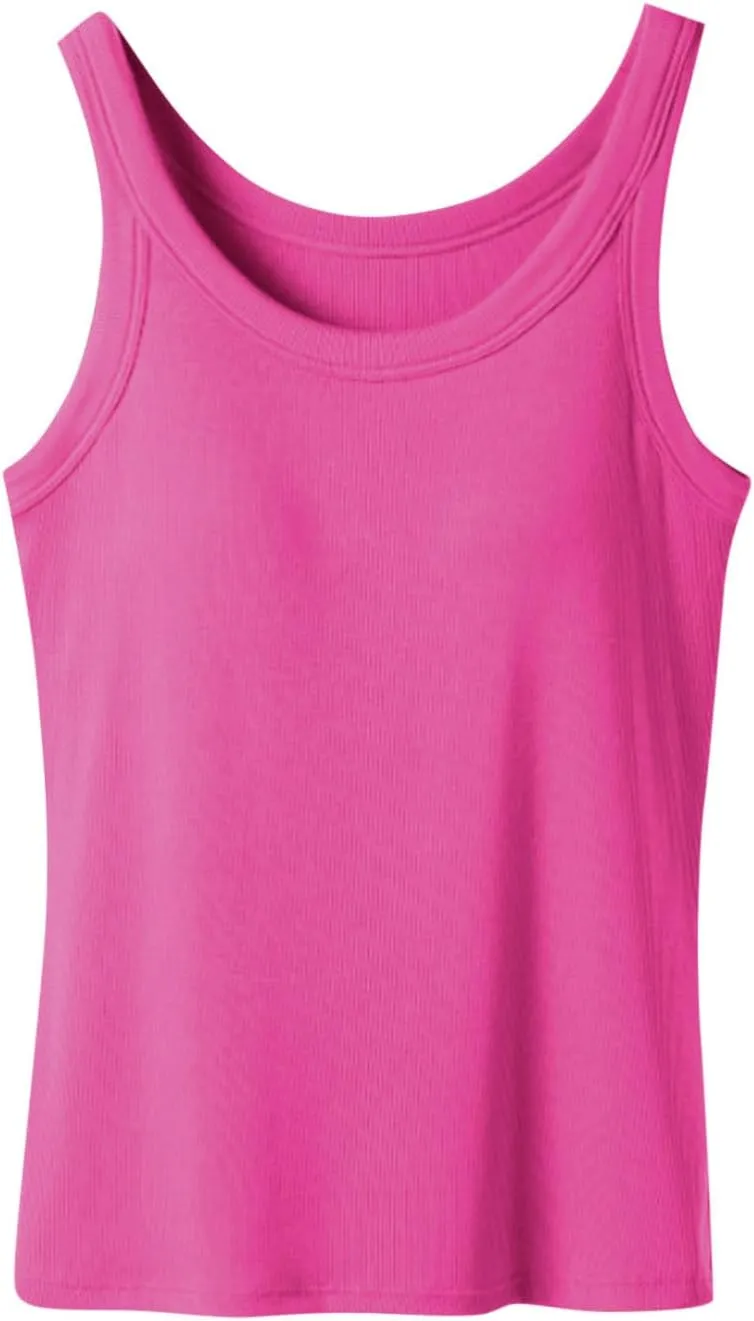 Ribbed Yoga Tank Top for Women with Built in Bra, Women's Padded Sports Bra Undershirt Fitness Workout Running Shirt
