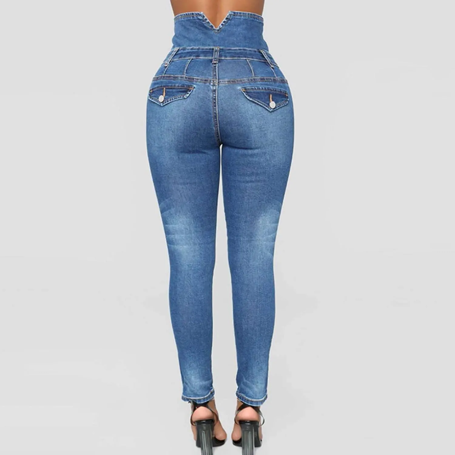Ripped Jeans for Women High Waist Skinny Stretch Jeans Trendy Slim Fit Tummy Control Denim Pants with Pockets