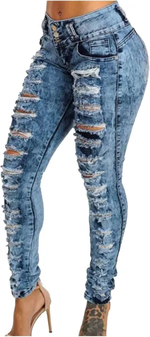 Ripped Jeans for Women High Waist Skinny Stretch Jeans Trendy Slim Fit Tummy Control Denim Pants with Pockets