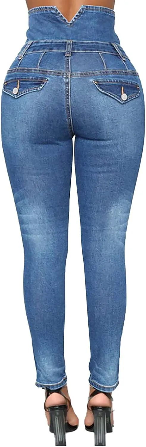 Ripped Jeans for Women High Waist Skinny Stretch Jeans Trendy Slim Fit Tummy Control Denim Pants with Pockets