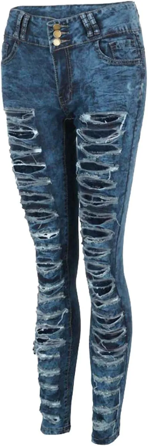 Ripped Jeans for Women High Waist Skinny Stretch Jeans Trendy Slim Fit Tummy Control Denim Pants with Pockets