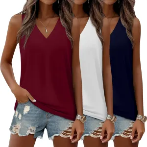 Riyiper 3 Pack Women's V Neck Tank Tops Sleeveless T Shirts Loose Casual Tunic Tank Summer 2025 Beach Vacation Clothes