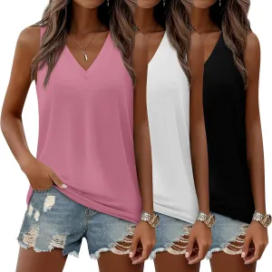 Riyiper 3 Pack Women's V Neck Tank Tops Sleeveless T Shirts Loose Casual Tunic Tank Summer 2025 Beach Vacation Clothes