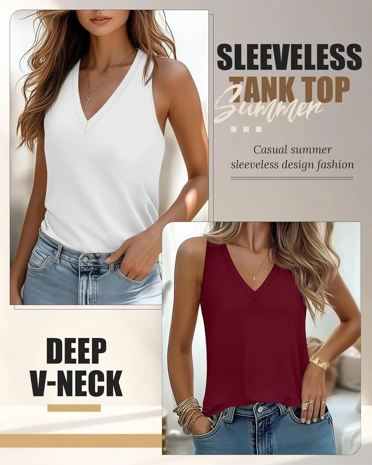 Riyiper 3 Pack Women's V Neck Tank Tops Sleeveless T Shirts Loose Casual Tunic Tank Summer 2025 Beach Vacation Clothes