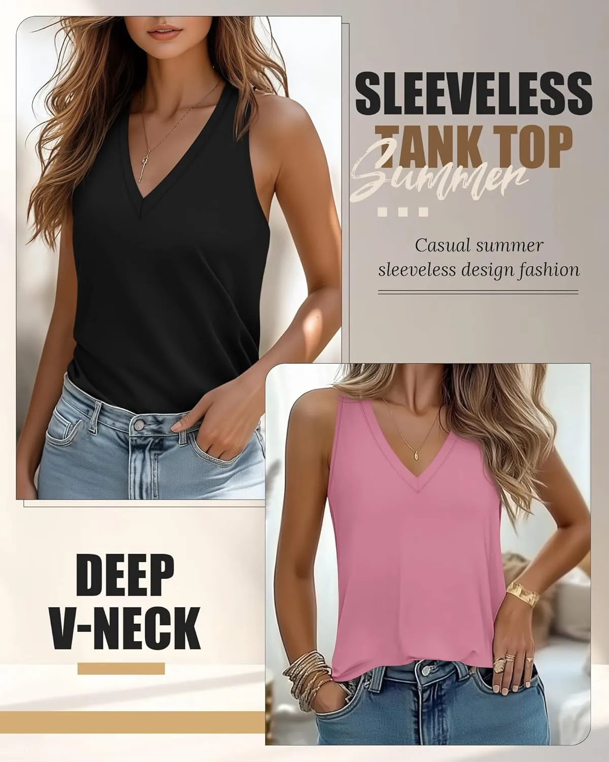 Riyiper 3 Pack Women's V Neck Tank Tops Sleeveless T Shirts Loose Casual Tunic Tank Summer 2025 Beach Vacation Clothes
