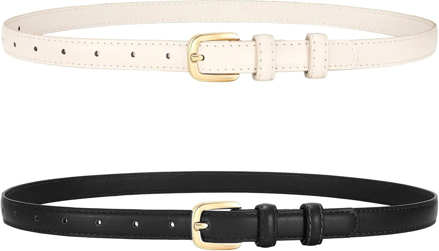 SANSTHS 2 Pack Women Thin Leather Belt for Dresses Fashion Ladies Skinny Waist Belt for Jeans Pants