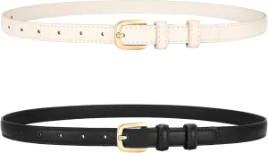 SANSTHS 2 Pack Women Thin Leather Belt for Dresses Fashion Ladies Skinny Waist Belt for Jeans Pants
