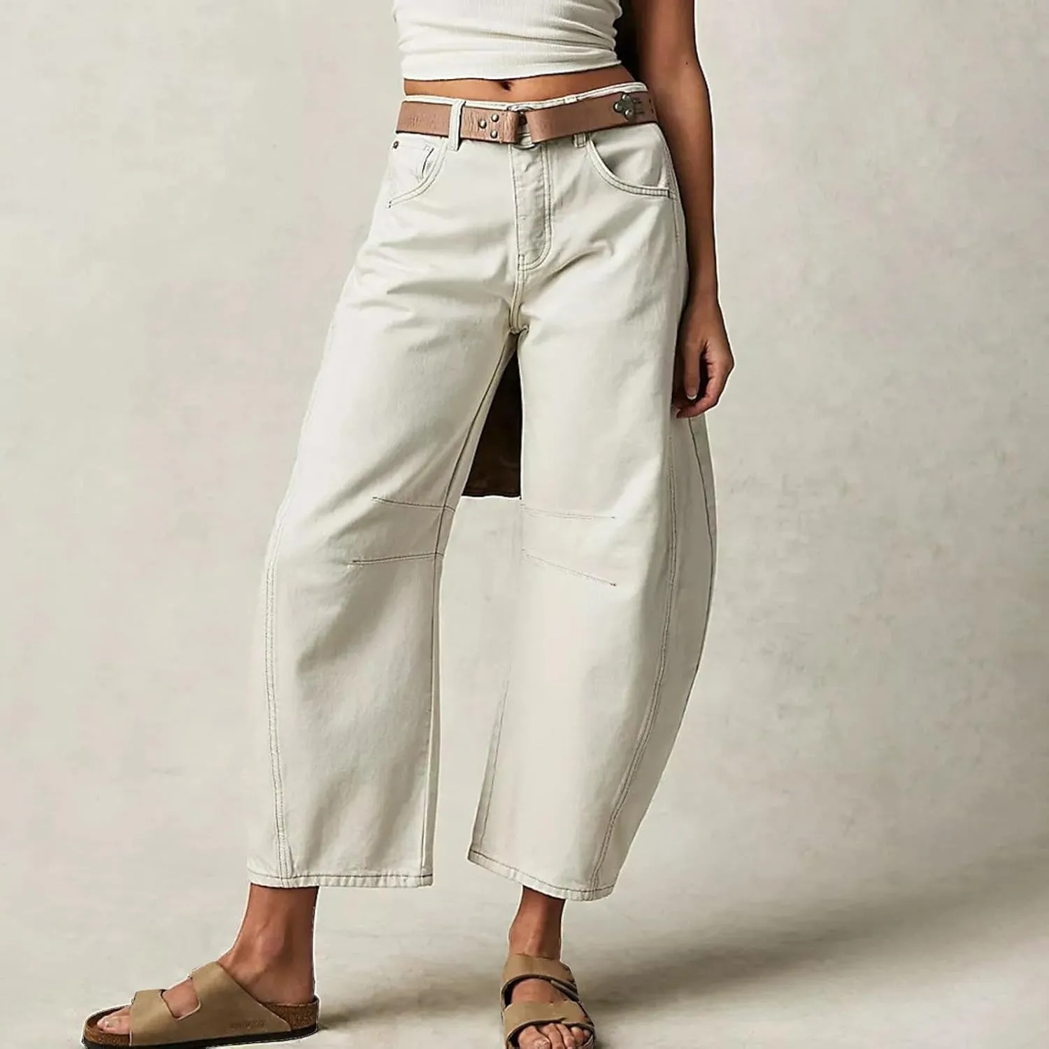 sdbrld Cargo Pants Women Adjustable Waist Long Women High Waisted Cargo Pants Wide Leg Casual Pants Trousers with Pockets