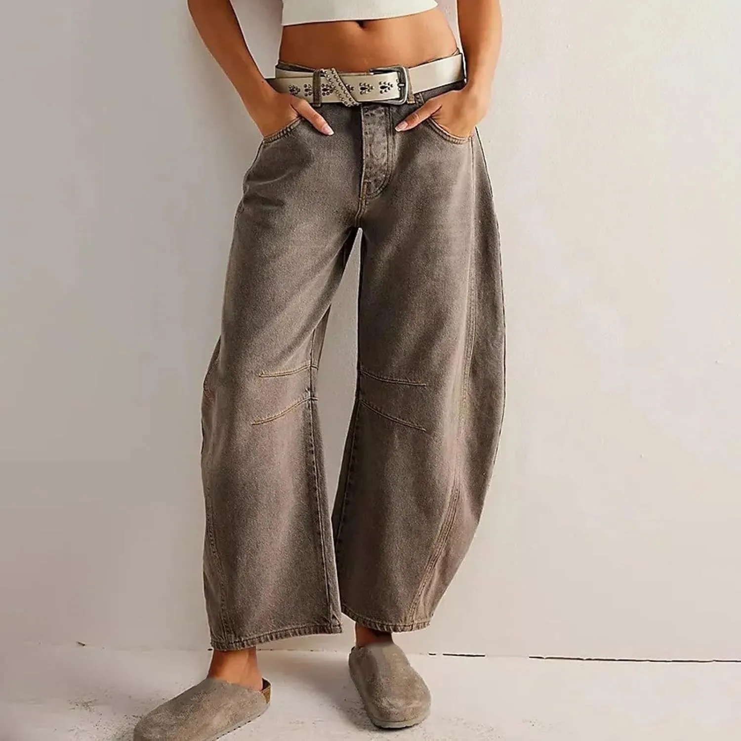 sdbrld Cargo Pants Women Adjustable Waist Long Women High Waisted Cargo Pants Wide Leg Casual Pants Trousers with Pockets