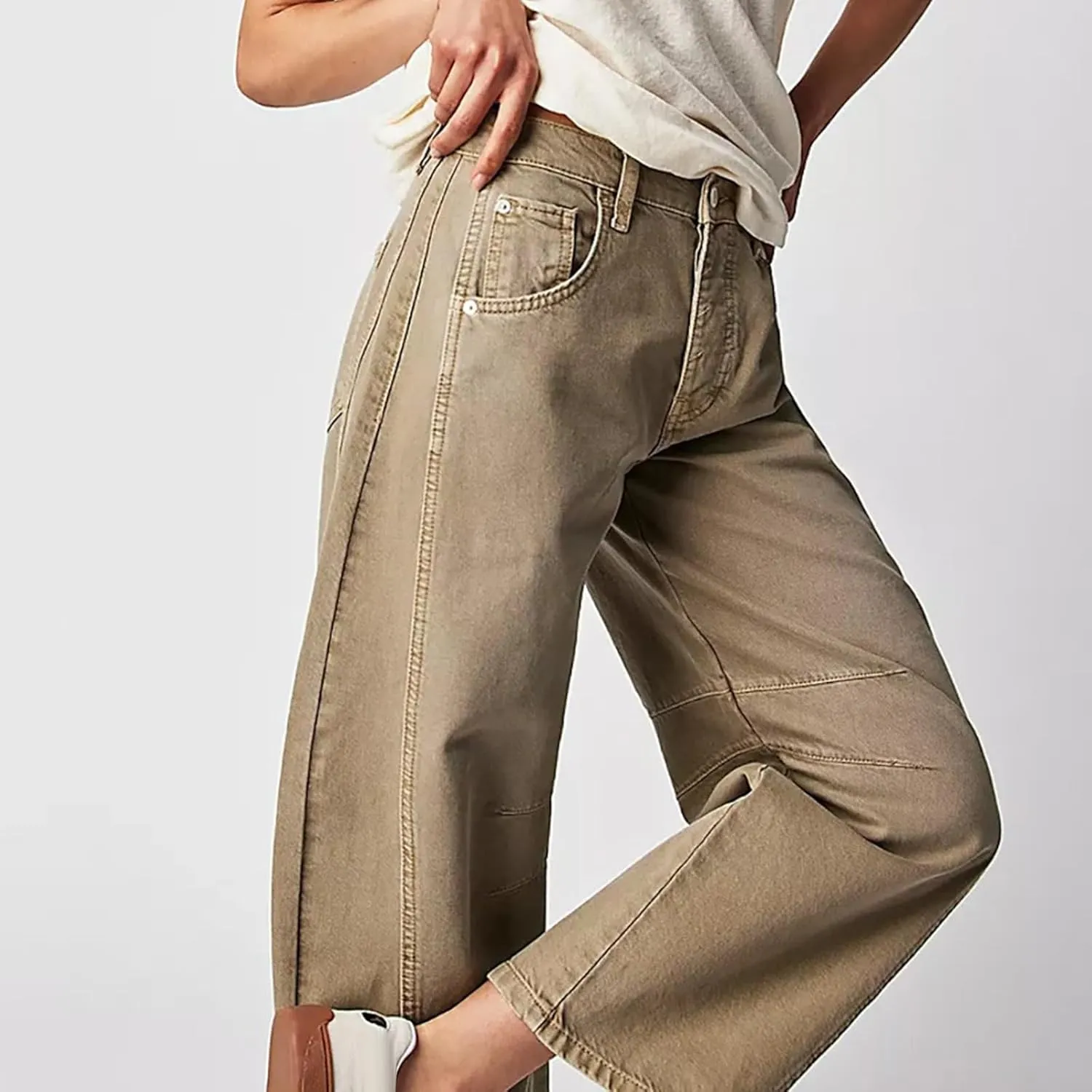 sdbrld Cargo Pants Women Adjustable Waist Long Women High Waisted Cargo Pants Wide Leg Casual Pants Trousers with Pockets