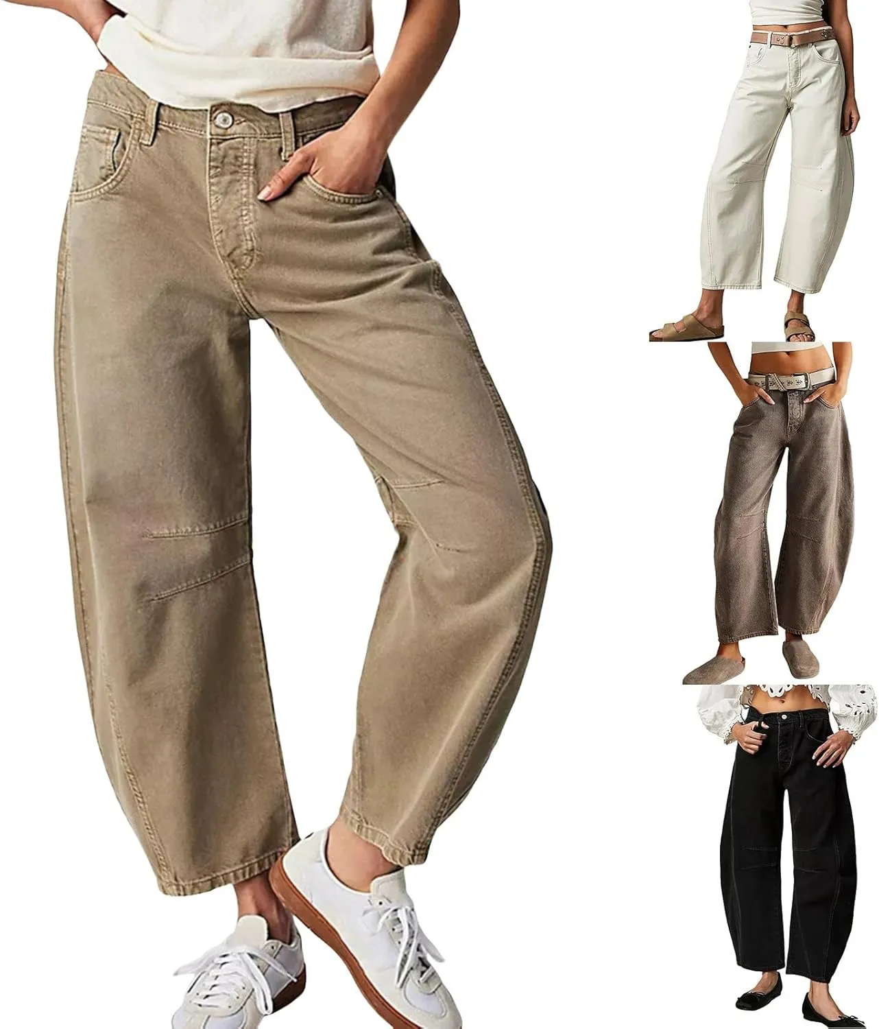 sdbrld Cargo Pants Women Adjustable Waist Long Women High Waisted Cargo Pants Wide Leg Casual Pants Trousers with Pockets