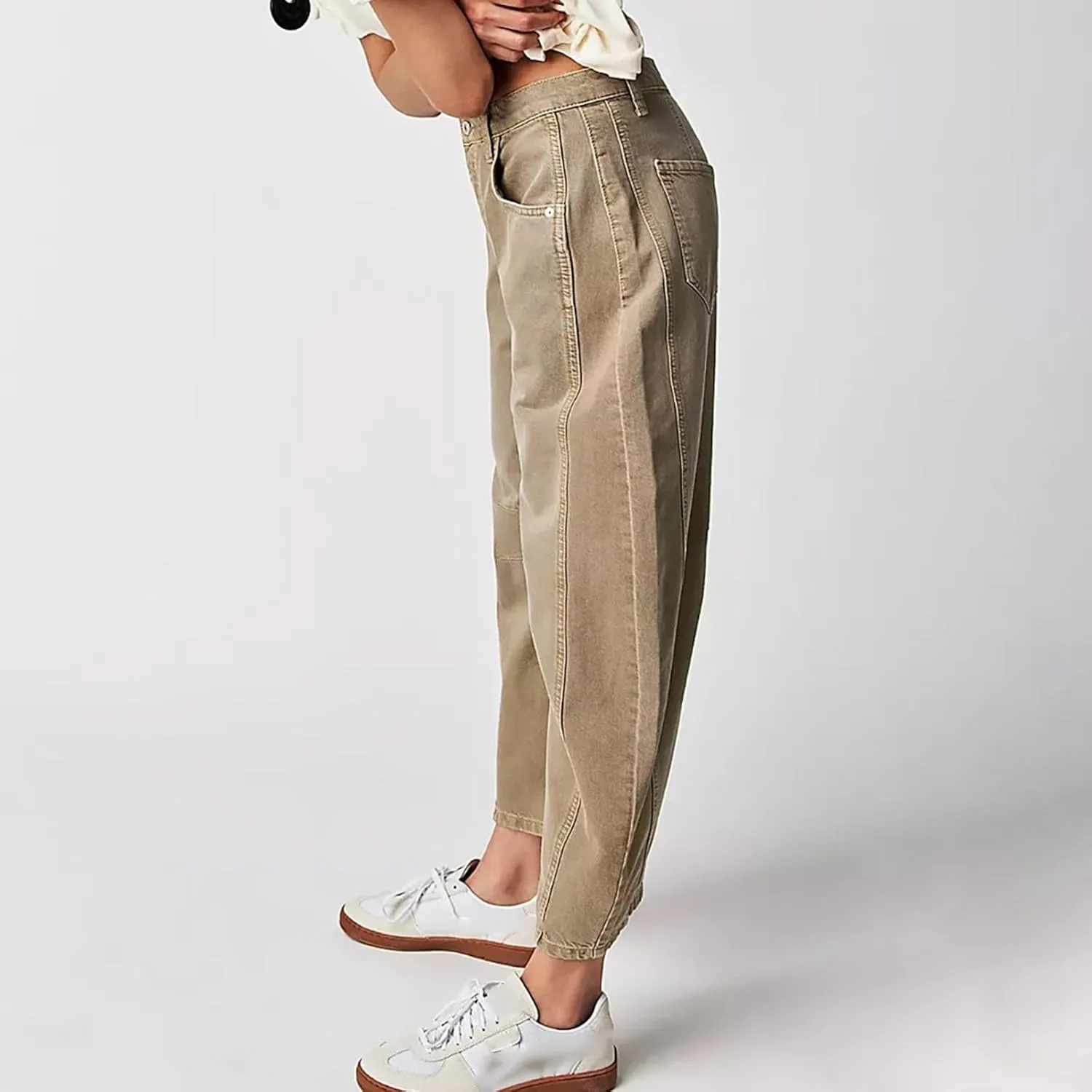 sdbrld Cargo Pants Women Adjustable Waist Long Women High Waisted Cargo Pants Wide Leg Casual Pants Trousers with Pockets