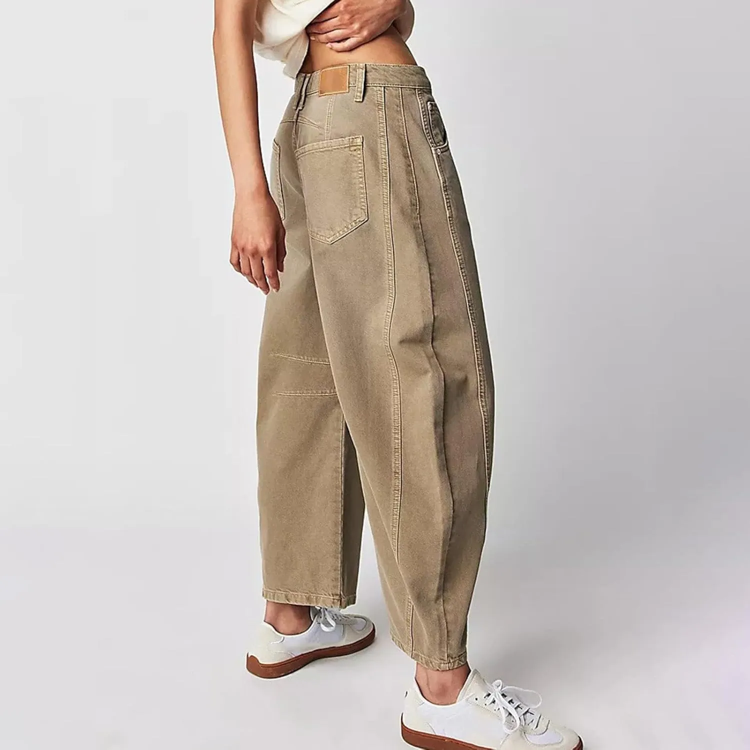 sdbrld Cargo Pants Women Adjustable Waist Long Women High Waisted Cargo Pants Wide Leg Casual Pants Trousers with Pockets