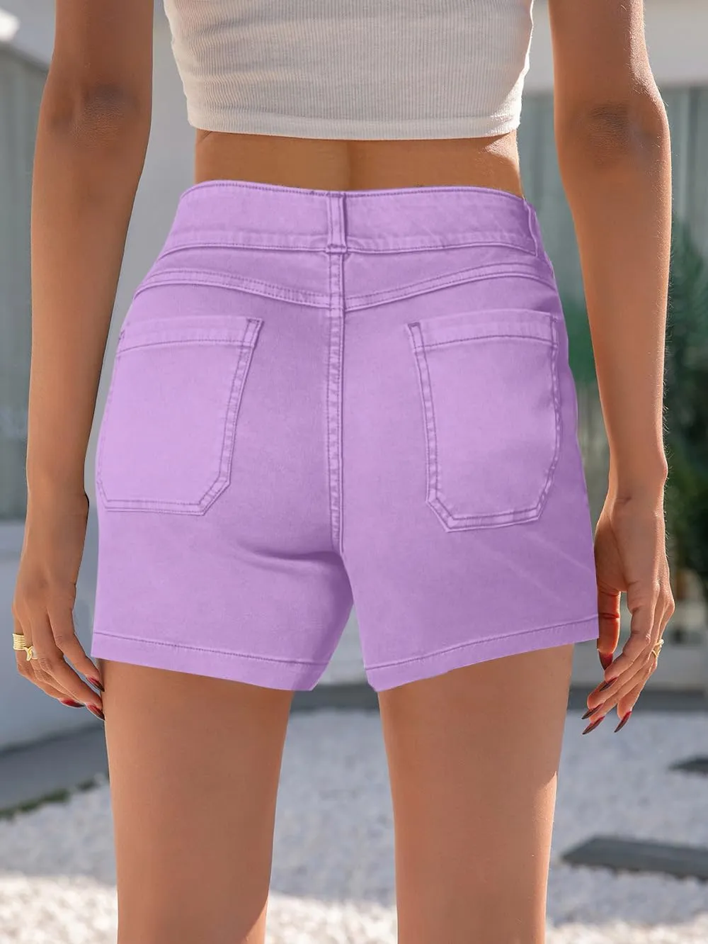 SESERAGI Women's Stretch Twill Shorts High Waisted 3.5 Inch Inseam Elastic Wasit Shorts