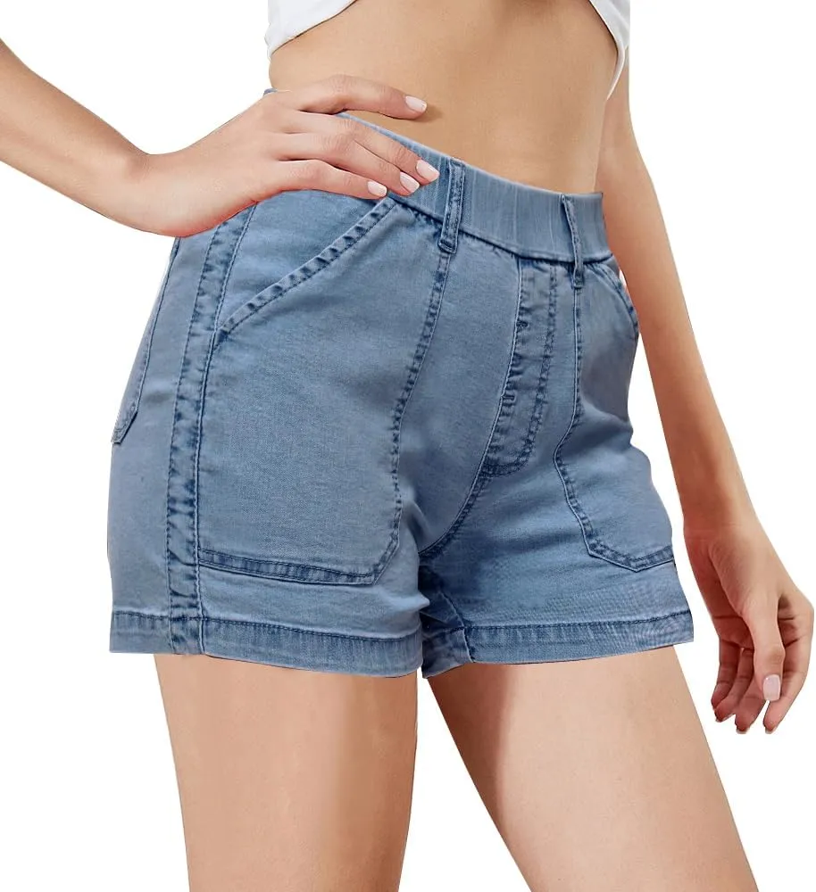 SESERAGI Women's Stretch Twill Shorts High Waisted 3.5 Inch Inseam Elastic Wasit Shorts