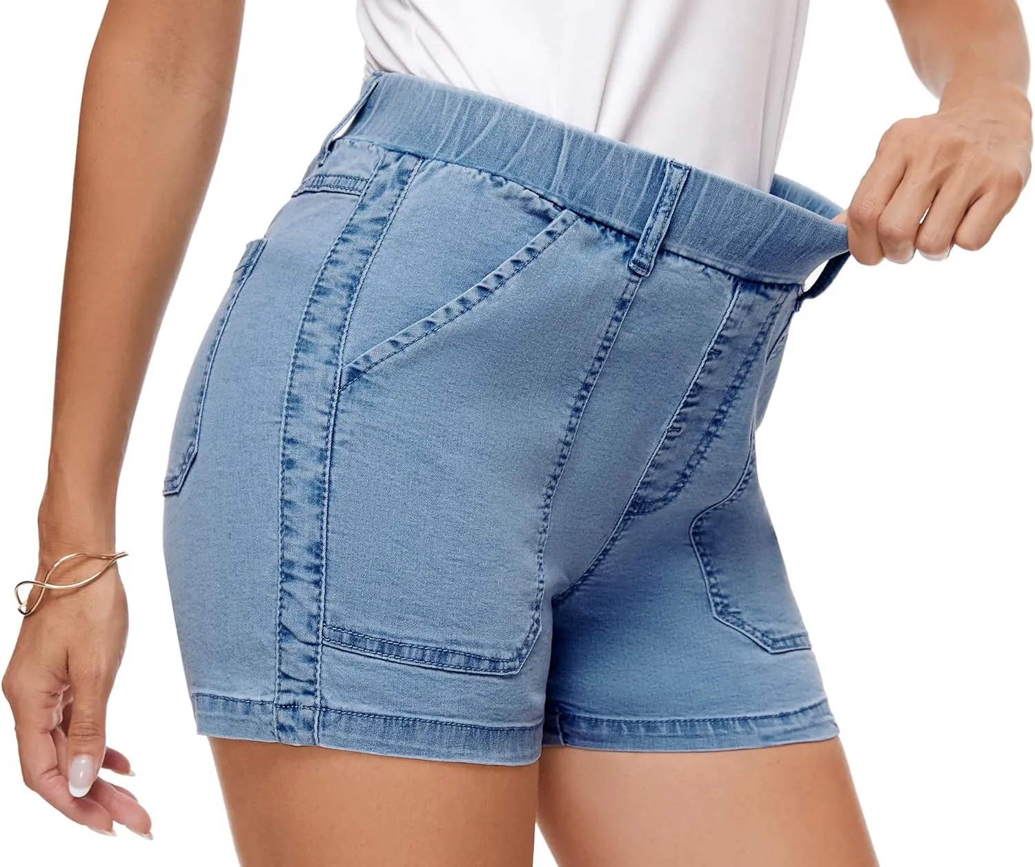 SESERAGI Women's Stretch Twill Shorts High Waisted 3.5 Inch Inseam Elastic Wasit Shorts