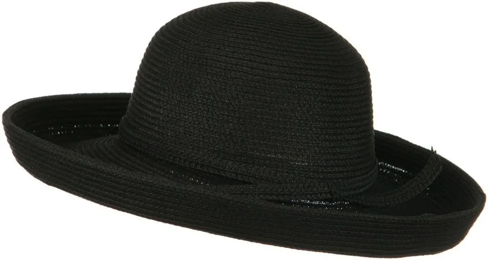 Sewn Braid Kettle Brim Ribbon Hat - Black