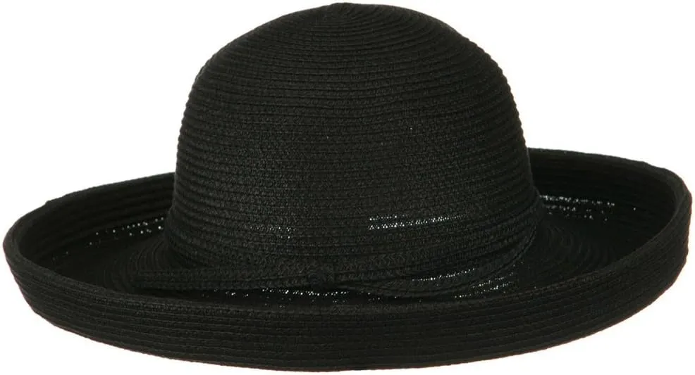 Sewn Braid Kettle Brim Ribbon Hat - Black