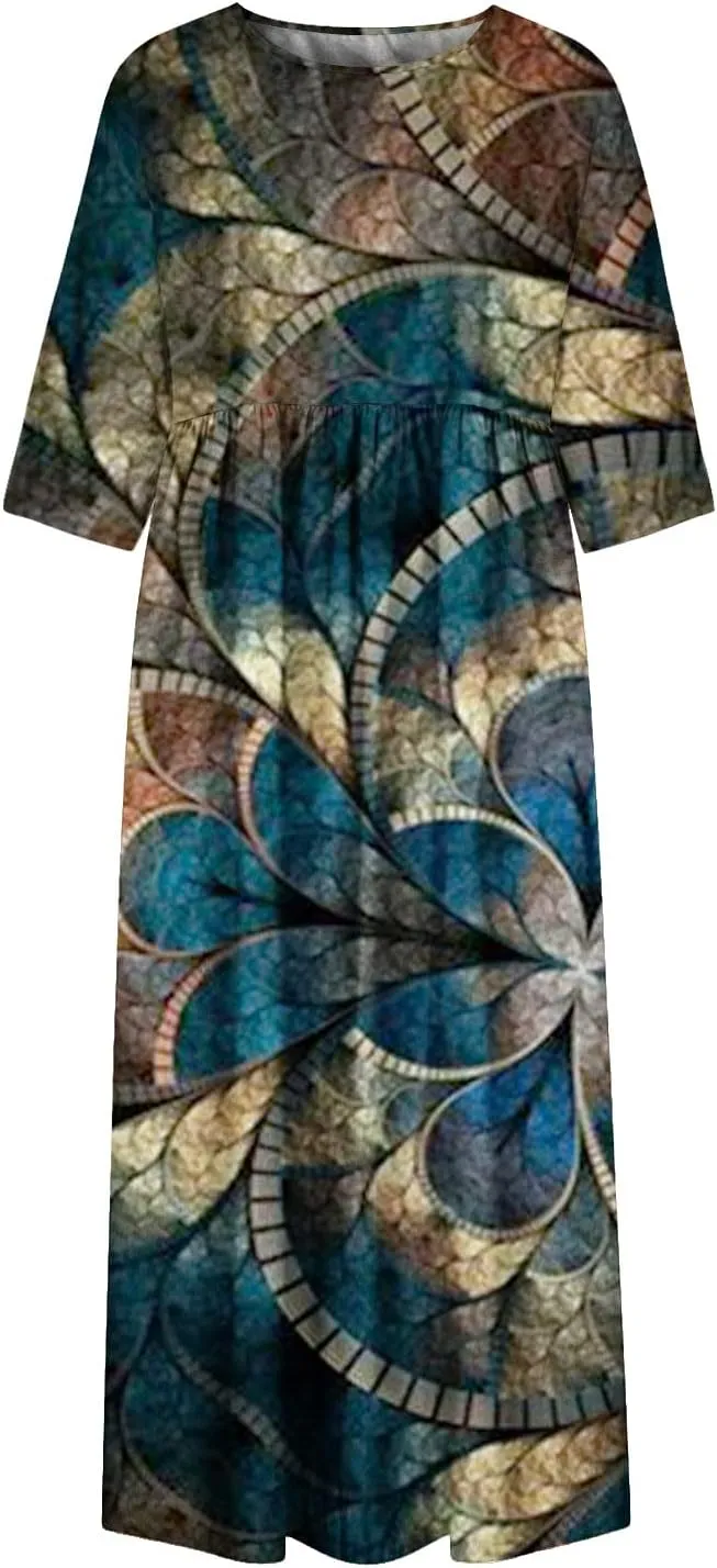 SGASY Muumuu Dresses for Women 2024 Plus Size Crewneck Sundress Beach Casual Short Sleeve Long Tunic Dress with Pockets