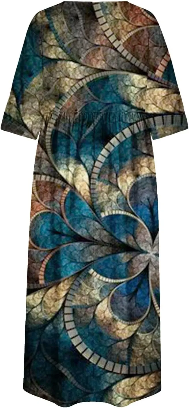 SGASY Muumuu Dresses for Women 2024 Plus Size Crewneck Sundress Beach Casual Short Sleeve Long Tunic Dress with Pockets