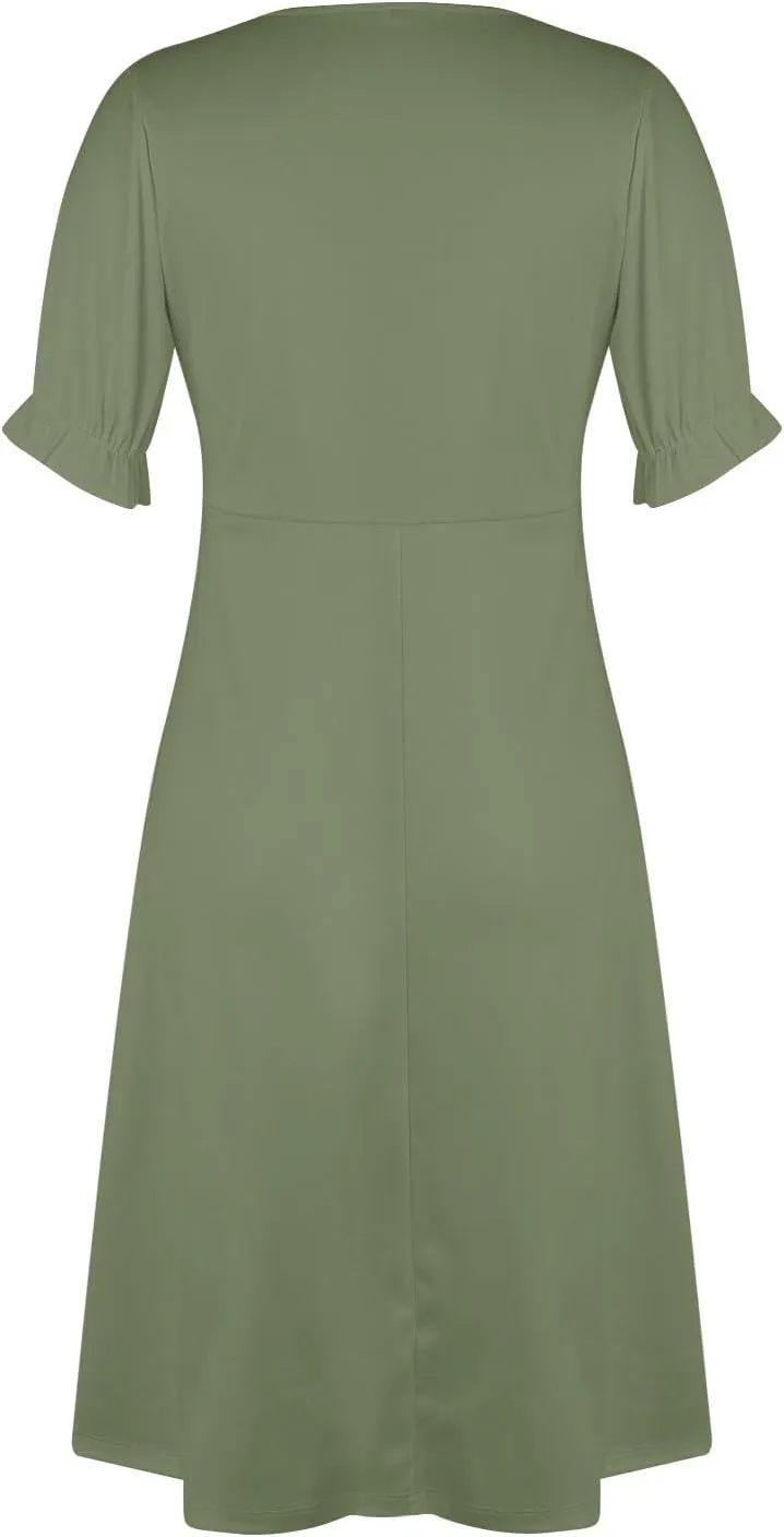 Shift Dresses for Women Faux Wrap Irregular Hem Boho Midi-Dress Elegant Summer 2025 Trendy
