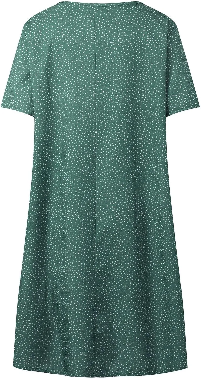 Short Sleeve Boho Mini Dress for Women Casual Loose Fit Summer Sundress Floral Print Shift Dress with Pockets