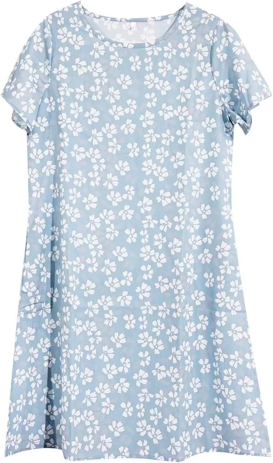 Short Sleeve Mini Dress Boho for Women Plus Size Casual Loose Fit Summer Sundress Floral Print Shift Dress with Pockets