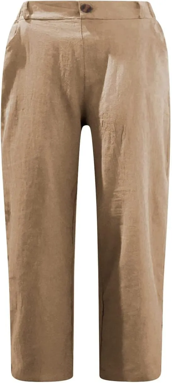 Shorts for Women Cotton Linen Shorts Folded Hem Long Shorts Below The Knee Elastic Waist Shorts Summer Dressy Casual