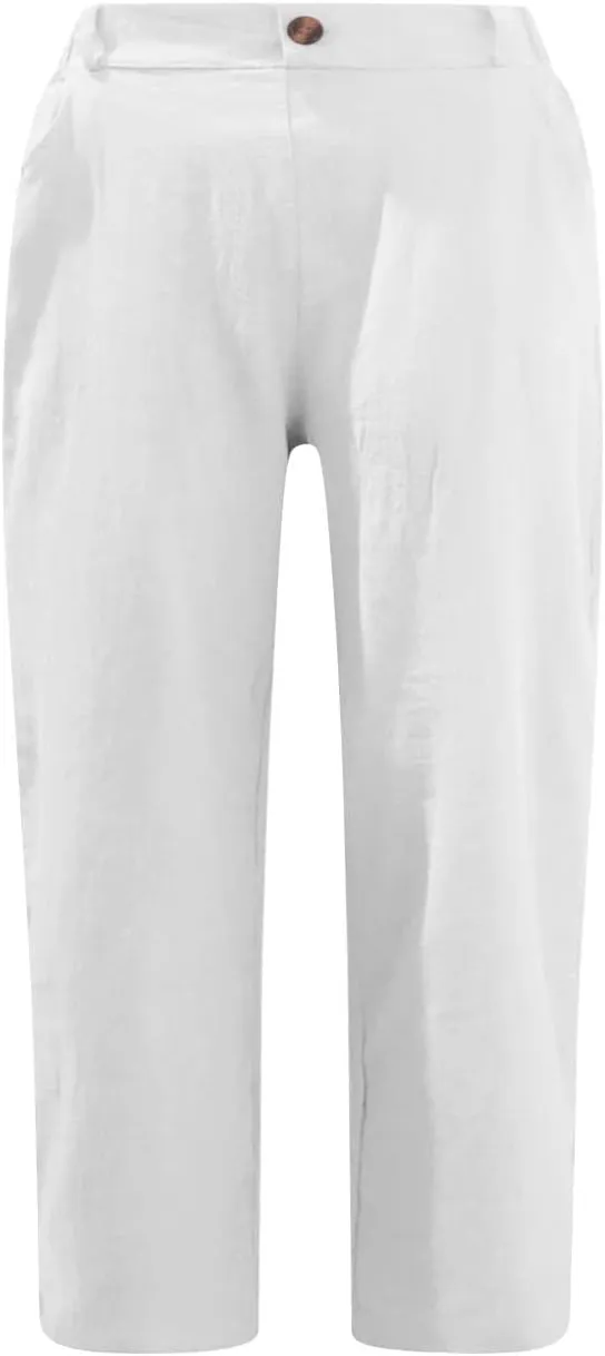 Shorts for Women Cotton Linen Shorts Folded Hem Long Shorts Below The Knee Elastic Waist Shorts Summer Dressy Casual