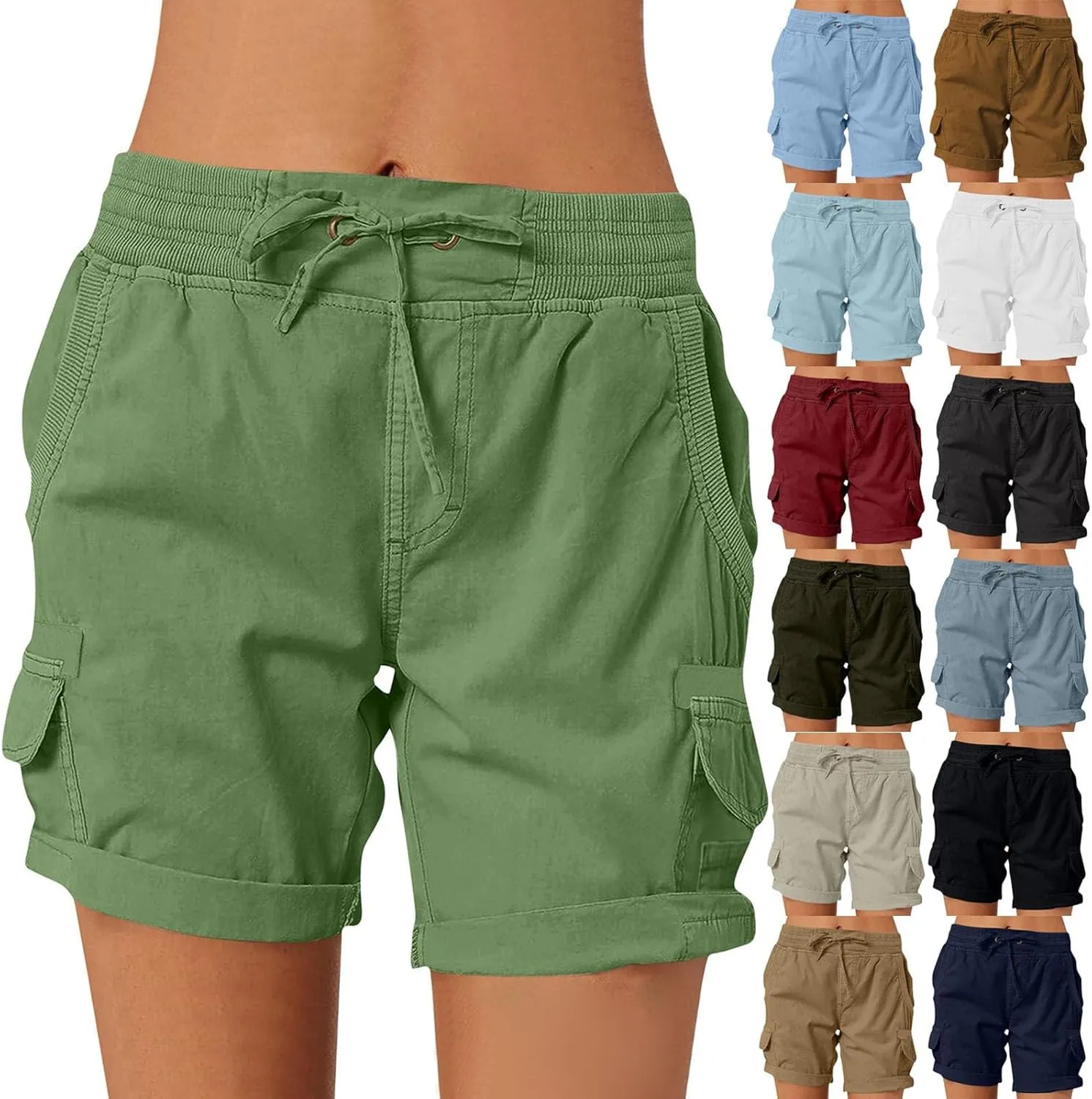 Shorts for Women Summer Y2k High Waisted Stretch Cargo Shorts with Pockets 7 Inch Lightweight Outdoor Hiking Shorts