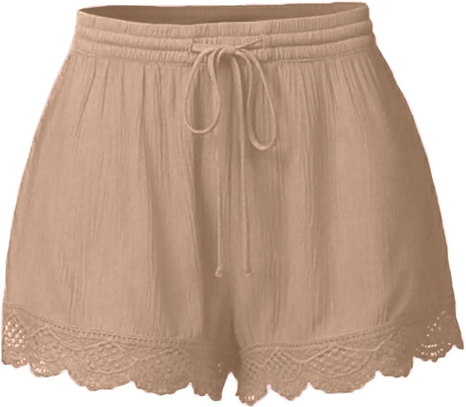 Shorts for Women Trendy Casual Stretch Lace Trim Summer Beach Ruffle Shorts Plus Size Elastic Waist Yoga Lounge Shorts
