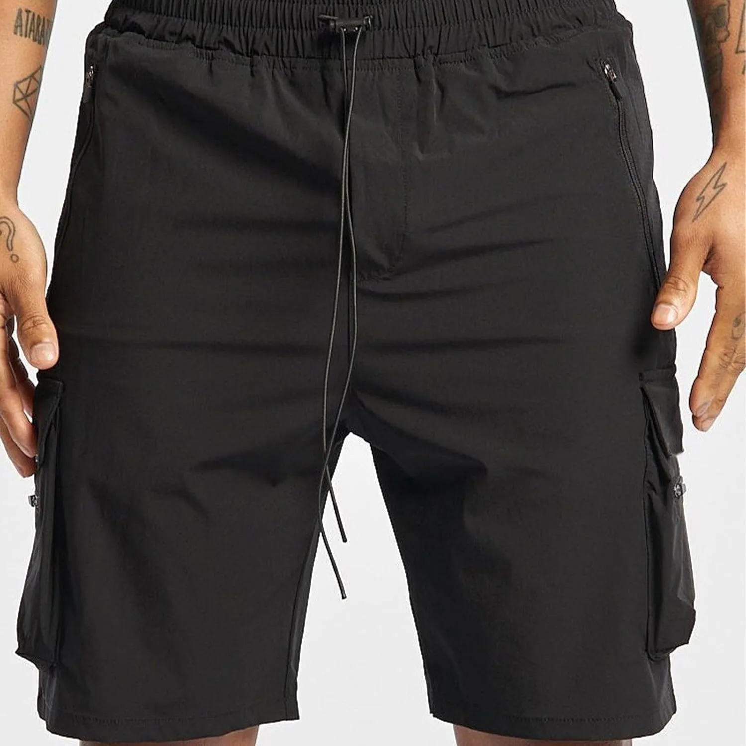 Sinzelimin Men's Sport Shorts Fitness Training Fitness Short Sweatpant Fashion Solid Color Elastic Waist Zip Multiple Pockets