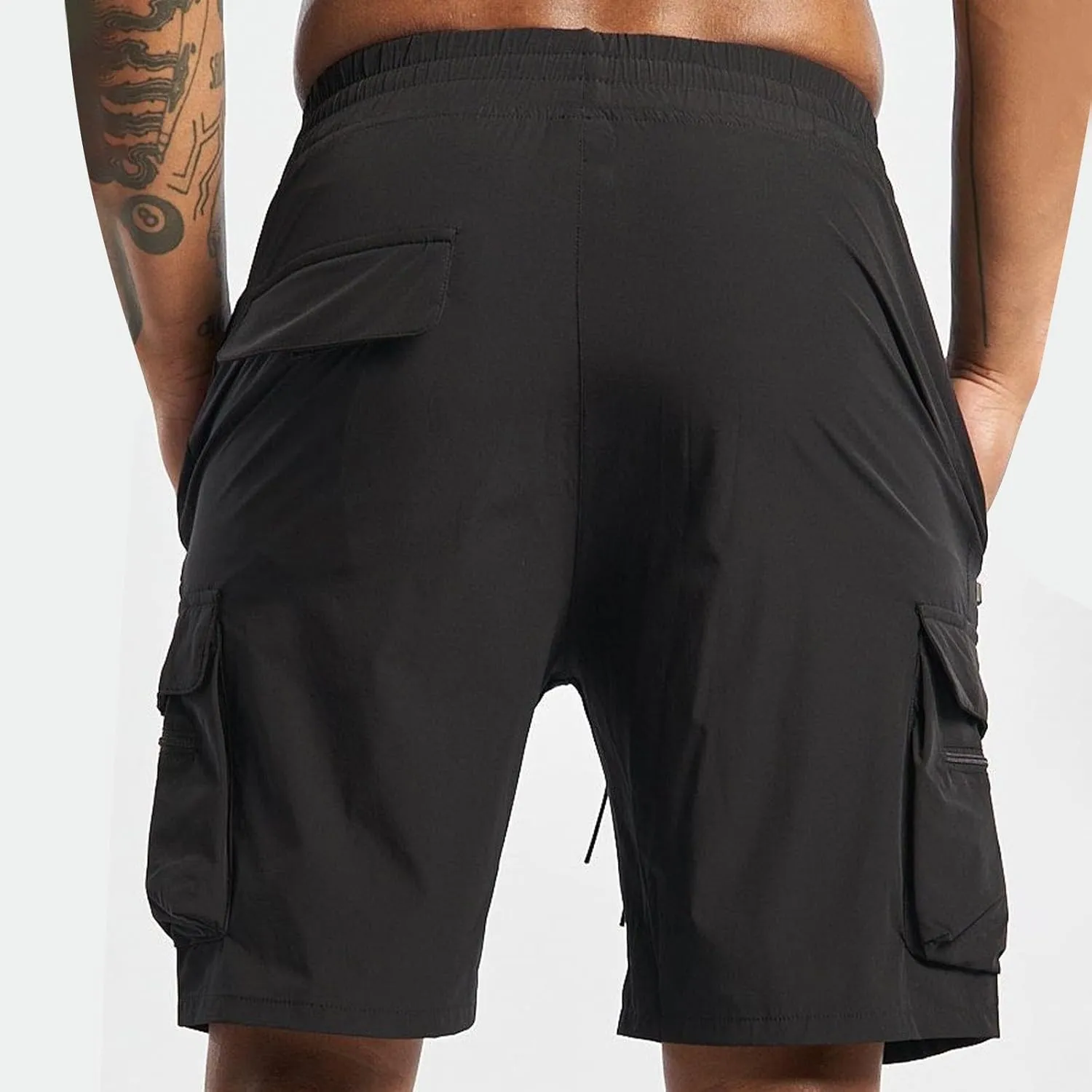 Sinzelimin Men's Sport Shorts Fitness Training Fitness Short Sweatpant Fashion Solid Color Elastic Waist Zip Multiple Pockets