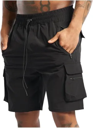 Sinzelimin Men's Sport Shorts Fitness Training Fitness Short Sweatpant Fashion Solid Color Elastic Waist Zip Multiple Pockets