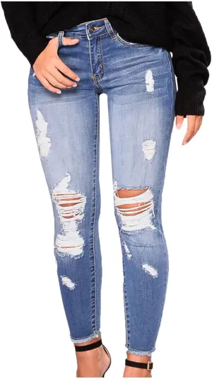 SMIDOW High Waisted Jeans for Women Petite Pants Ripped Jeans Tapered Jeans for Ladies Fashion Teen Girls Curvy Slim Fit