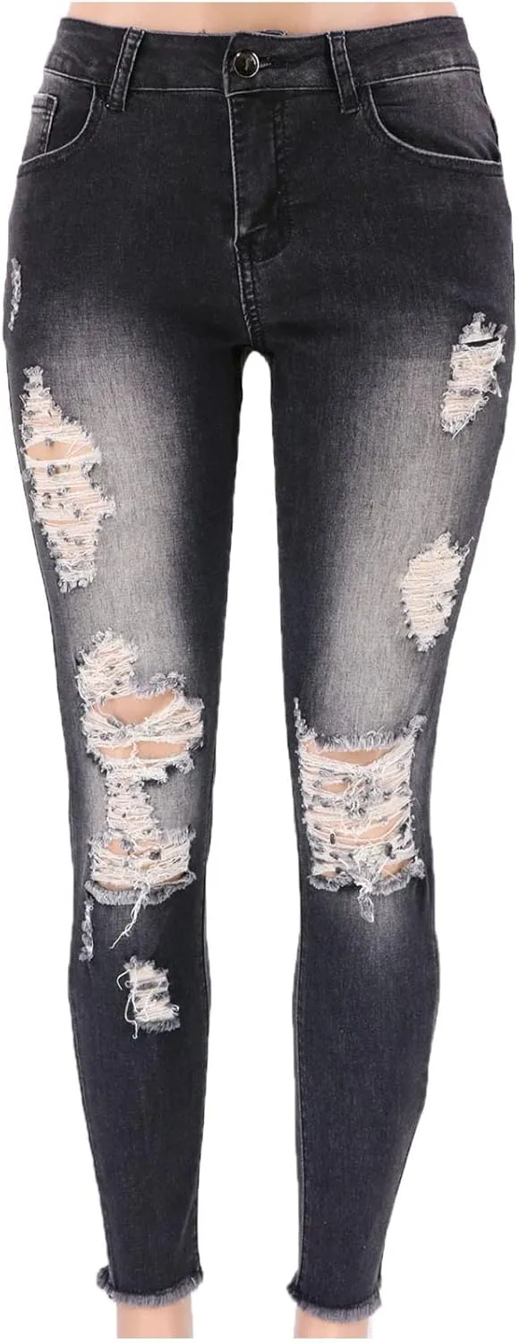 SMIDOW High Waisted Jeans for Women Petite Pants Ripped Jeans Tapered Jeans for Ladies Fashion Teen Girls Curvy Slim Fit