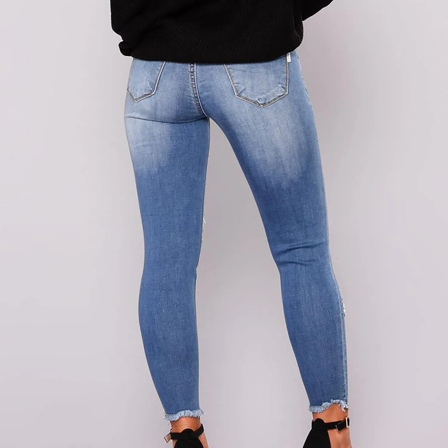 SMIDOW High Waisted Jeans for Women Petite Pants Ripped Jeans Tapered Jeans for Ladies Fashion Teen Girls Curvy Slim Fit