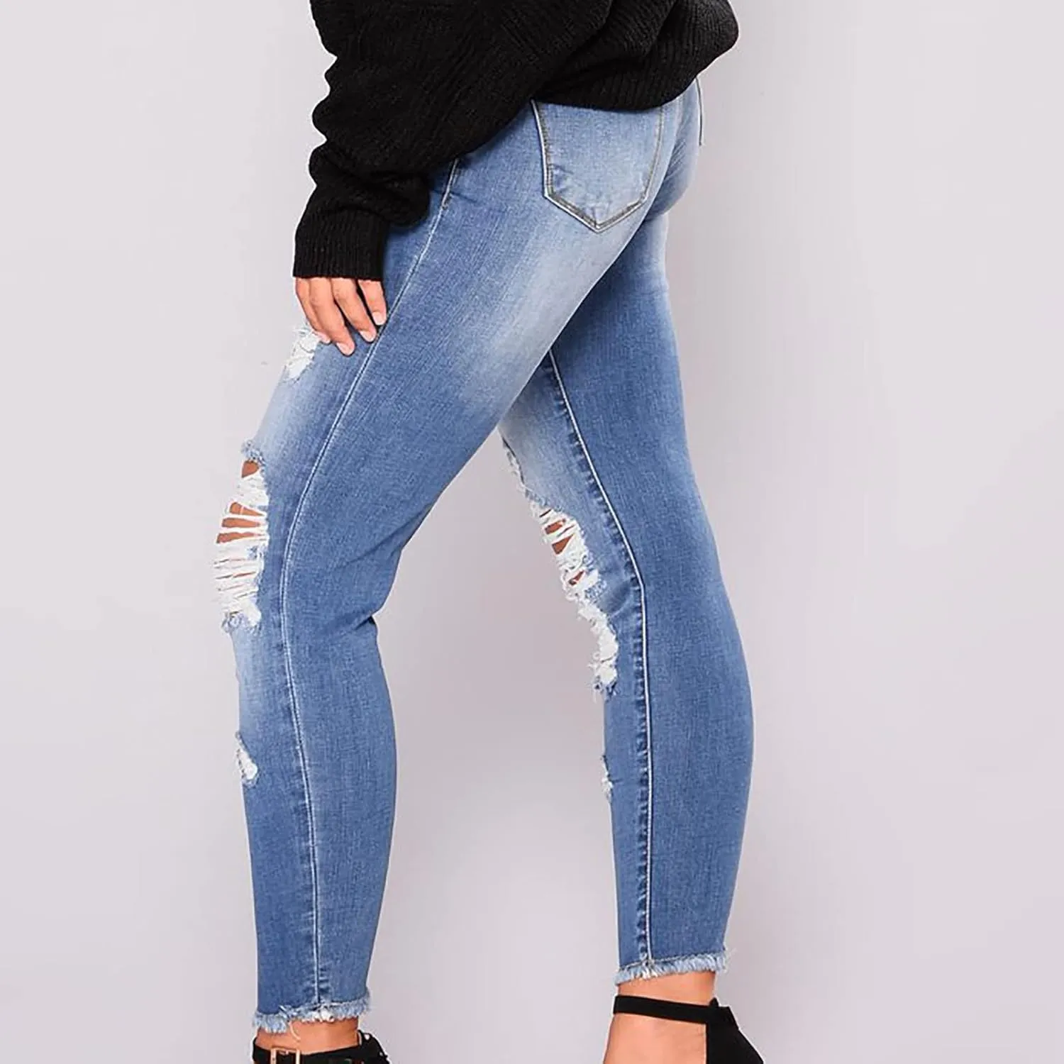 SMIDOW High Waisted Jeans for Women Petite Pants Ripped Jeans Tapered Jeans for Ladies Fashion Teen Girls Curvy Slim Fit