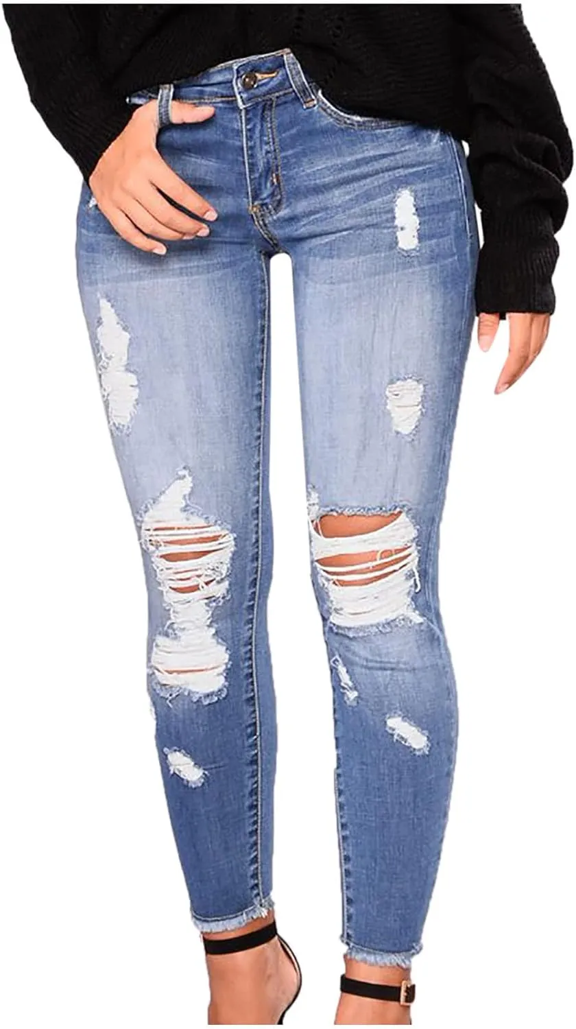 SMIDOW High Waisted Jeans for Women Petite Pants Ripped Jeans Tapered Jeans for Ladies Fashion Teen Girls Curvy Slim Fit
