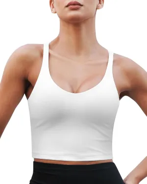 Sports Bras for Women Longline Padded Medium Support Workout Crop Tops Built in Shelf Bra Wirefree Gym Yoga Tank Top