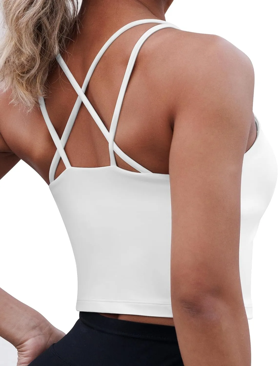 Sports Bras for Women Longline Padded Medium Support Workout Crop Tops Built in Shelf Bra Wirefree Gym Yoga Tank Top