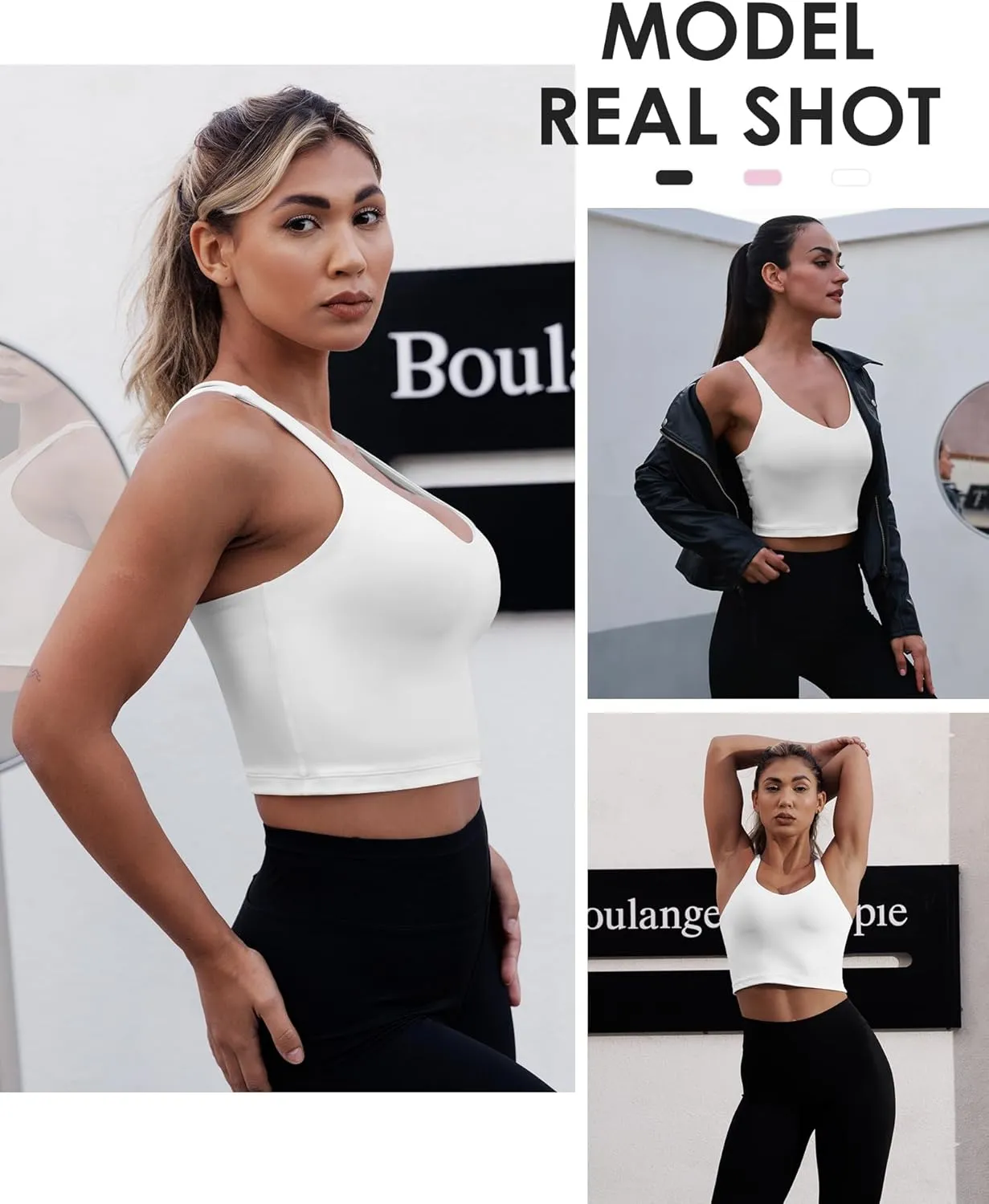 Sports Bras for Women Longline Padded Medium Support Workout Crop Tops Built in Shelf Bra Wirefree Gym Yoga Tank Top