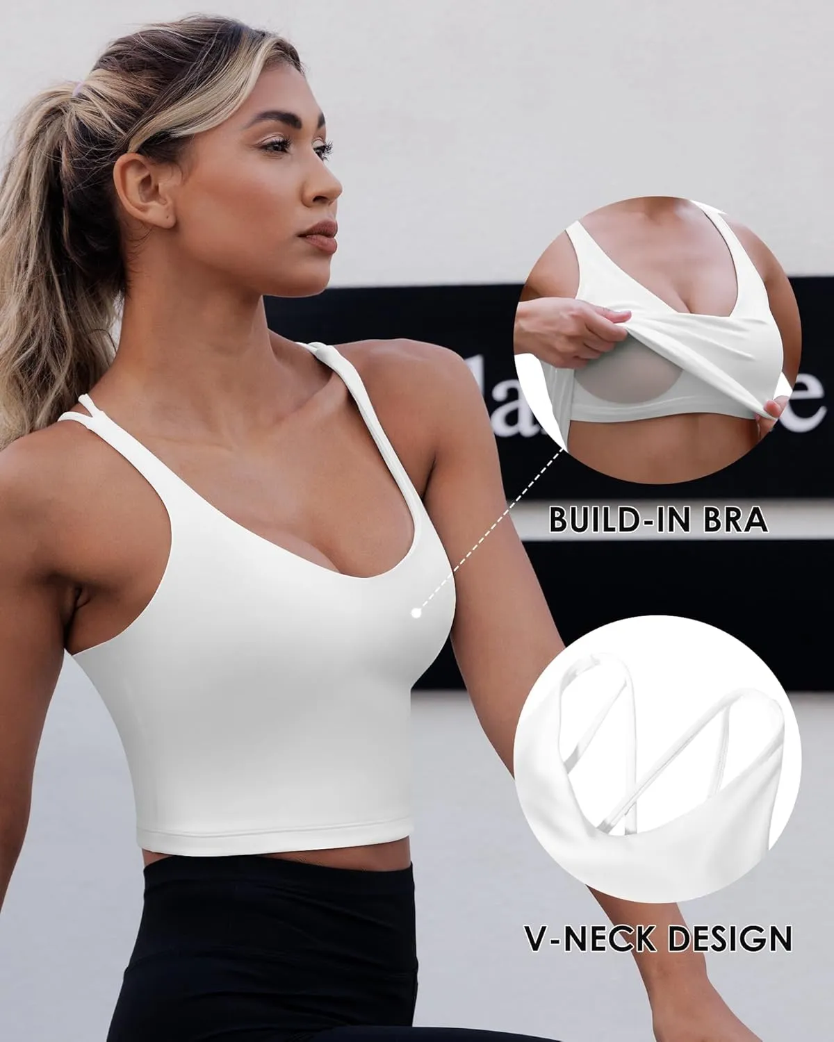 Sports Bras for Women Longline Padded Medium Support Workout Crop Tops Built in Shelf Bra Wirefree Gym Yoga Tank Top