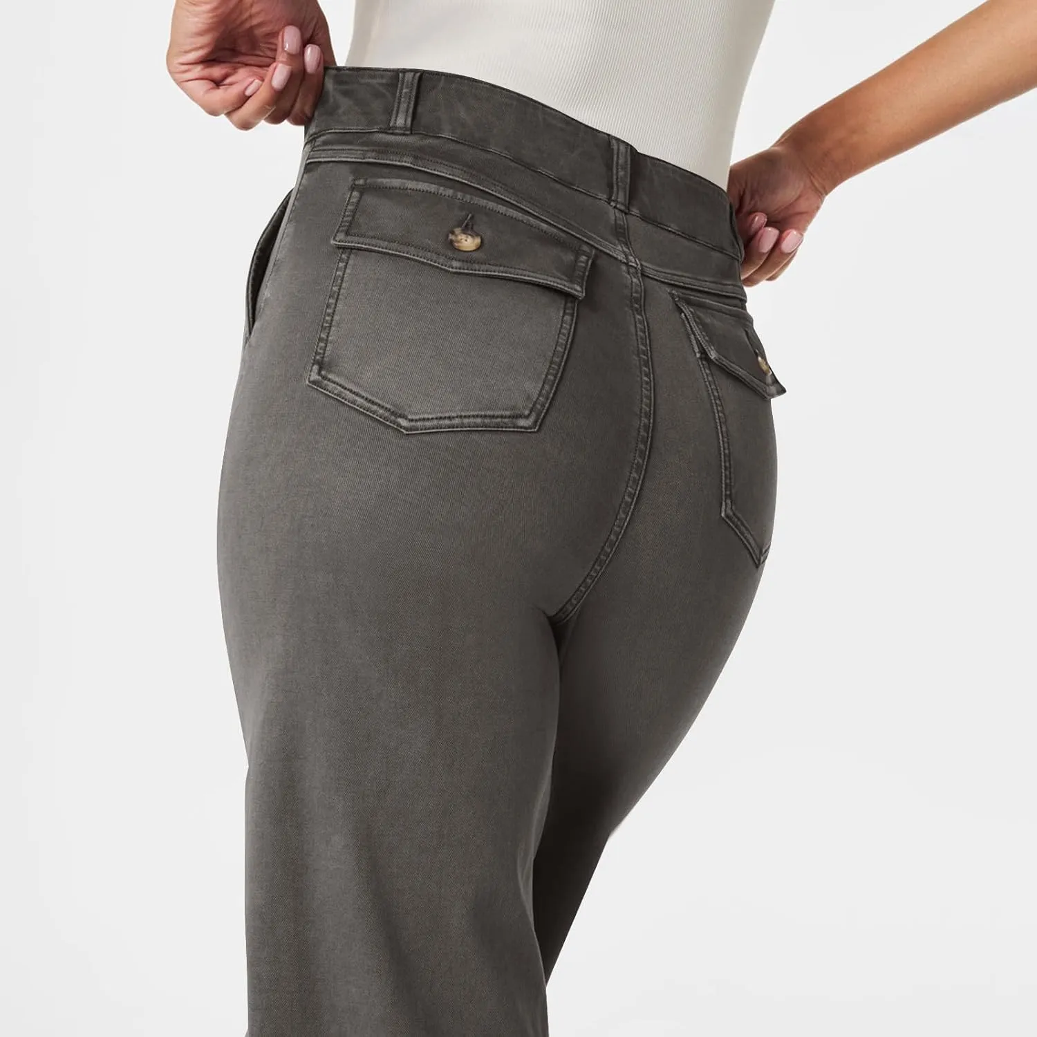 Stretch Twill Cropped Wide Leg Pant Women High Waisted Tummy Control Crop Jeans Casual Loose Straight Leg Chino Pants