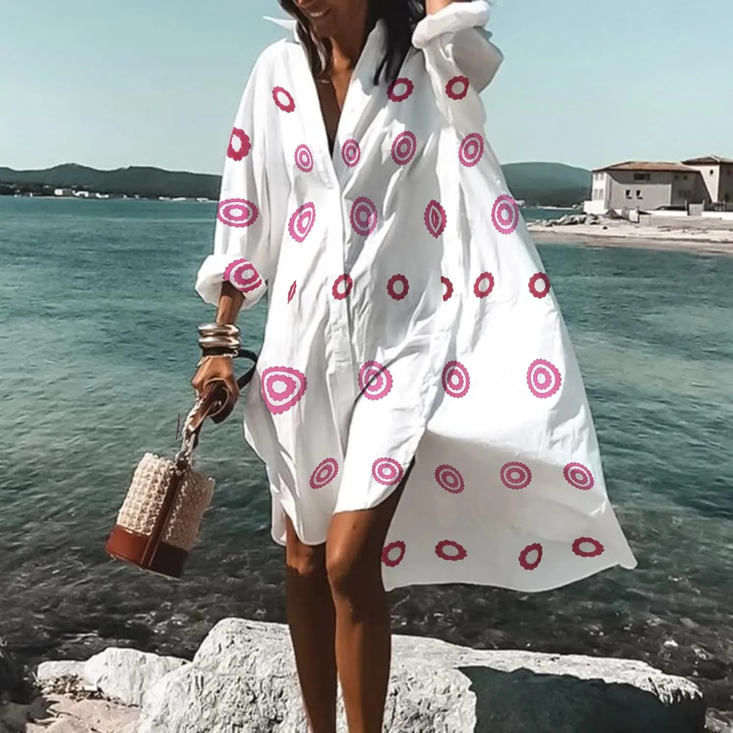 Summer Beach Dresses for Women 2025 Vacation Boho Floral Print Lace Mini Dresses Casual V Neck Loose Flowy Shift Dresses