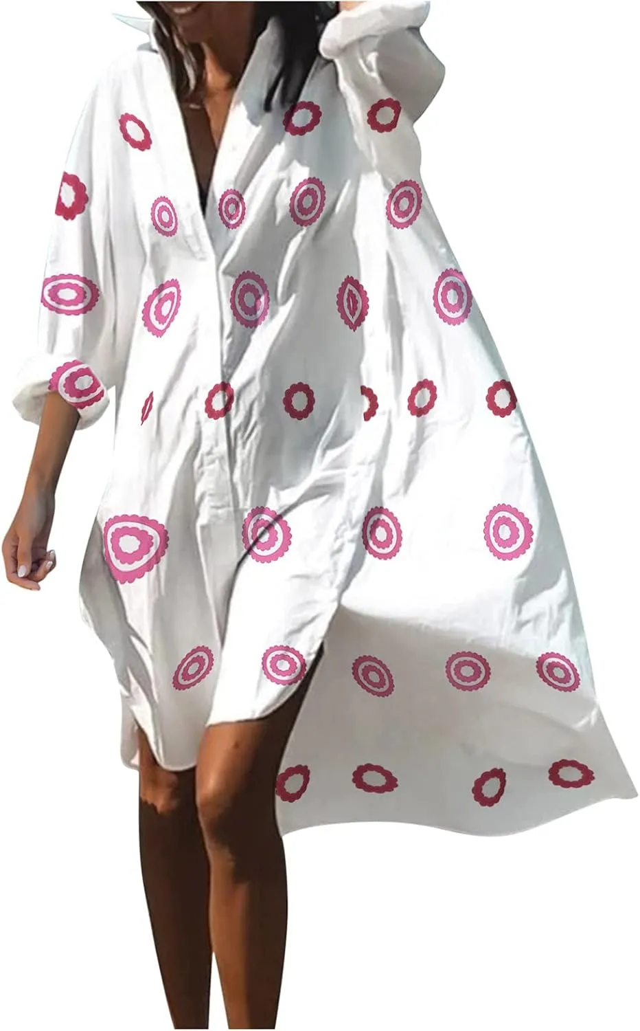 Summer Beach Dresses for Women 2025 Vacation Boho Floral Print Lace Mini Dresses Casual V Neck Loose Flowy Shift Dresses