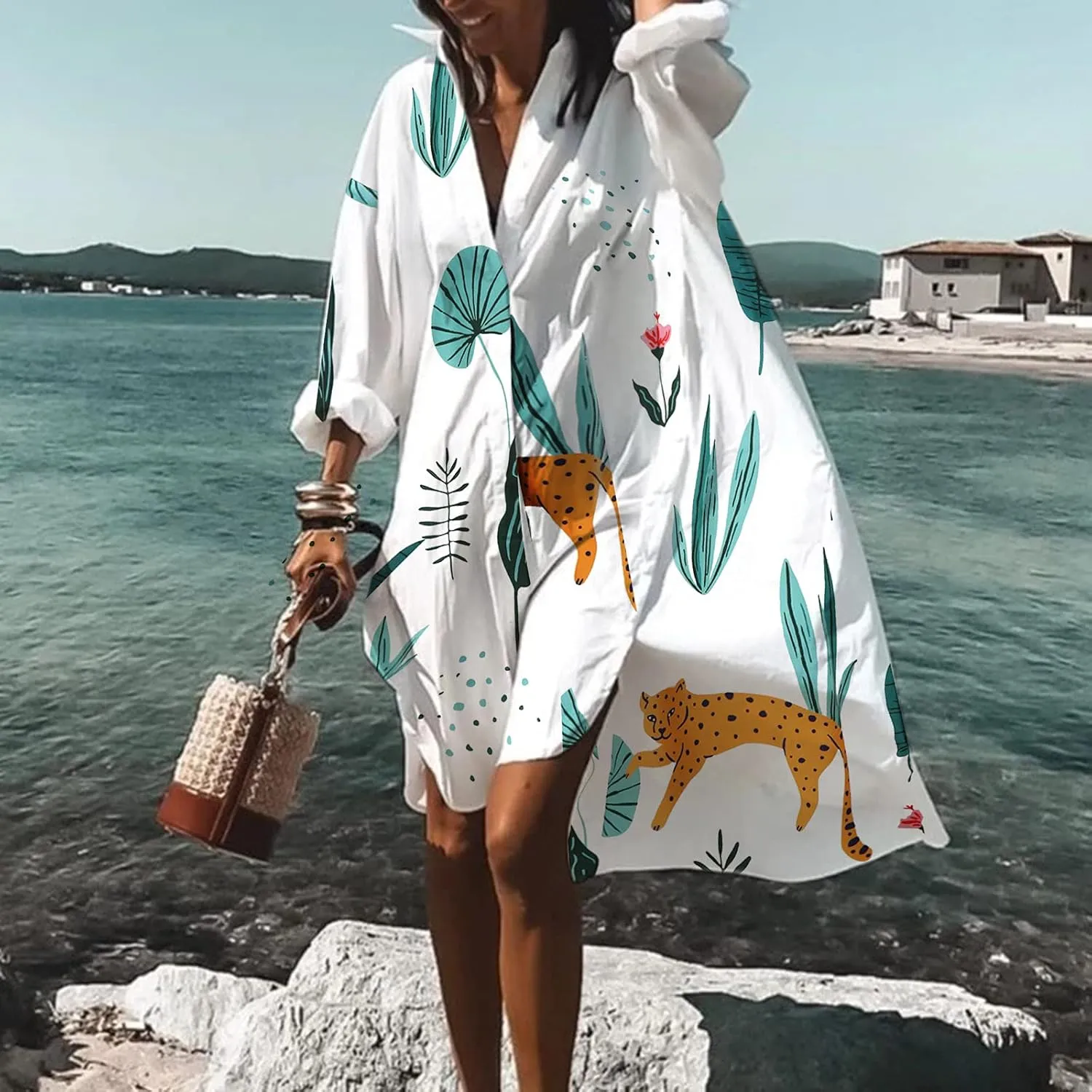 Summer Beach Dresses for Women 2025 Vacation Boho Floral Print Lace Mini Dresses Casual V Neck Loose Flowy Shift Dresses